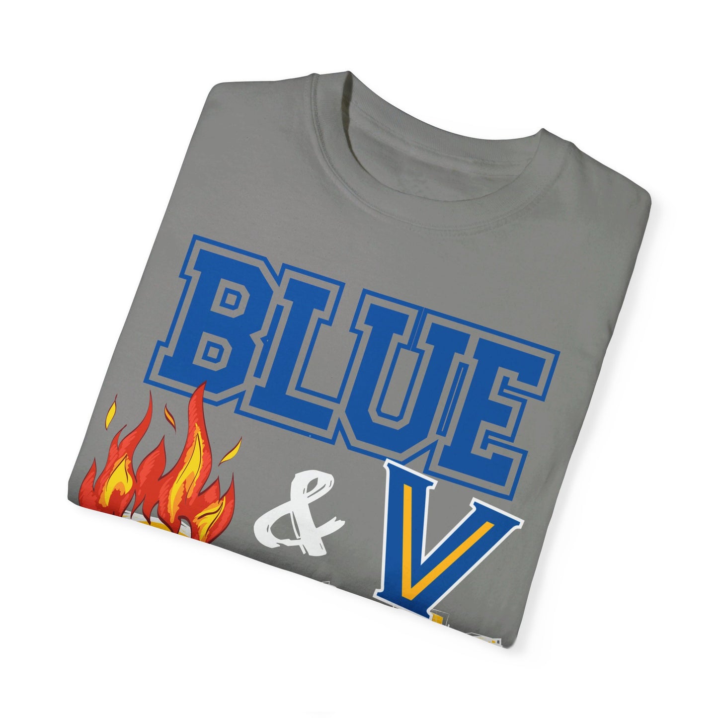 Unisex Blue & Gold Flame. Comfort ColorsT-shirt