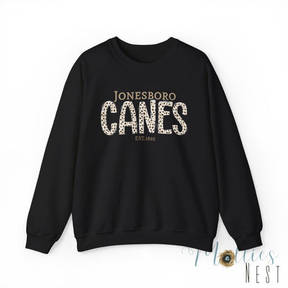 Jonesboro Canes Leopard Print Crewneck Sweatshirt.. ADULT