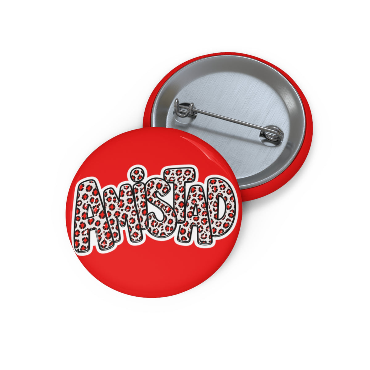 Friendship 'Amistad' Red Leopard Button Pin — Custom Spanish Friendship Badge