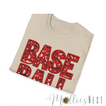 Baseball FAUX Glitter Unisex Softstyle T-Shirt - Perfect for Fans and Players