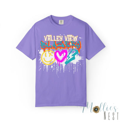 Valley View Blazers Graffiti Tee — Neon Heart, Smile & Lightning Shirt