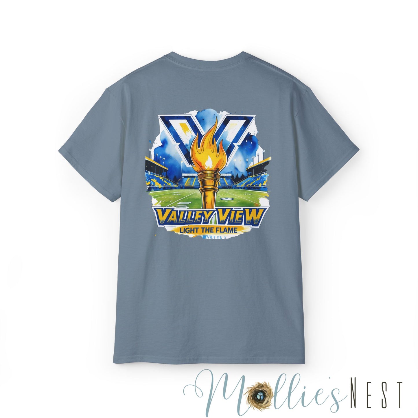 ADULT. Valley View Light the Flame Unisex Cotton Tee, Casual T-Shirt - Football - School Spirit