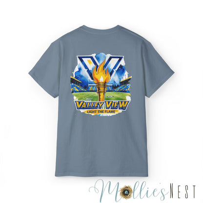 ADULT. Valley View Light the Flame Unisex Cotton Tee, Casual T-Shirt - Football - School Spirit