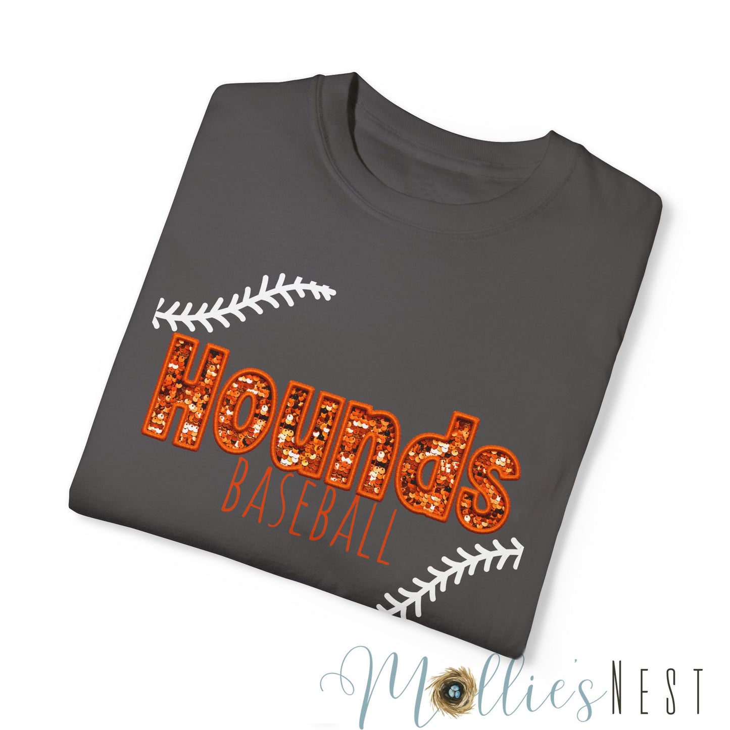 Unisex Garment-Dyed T-shirt. HOUNDS Baseball - Faux Sequin