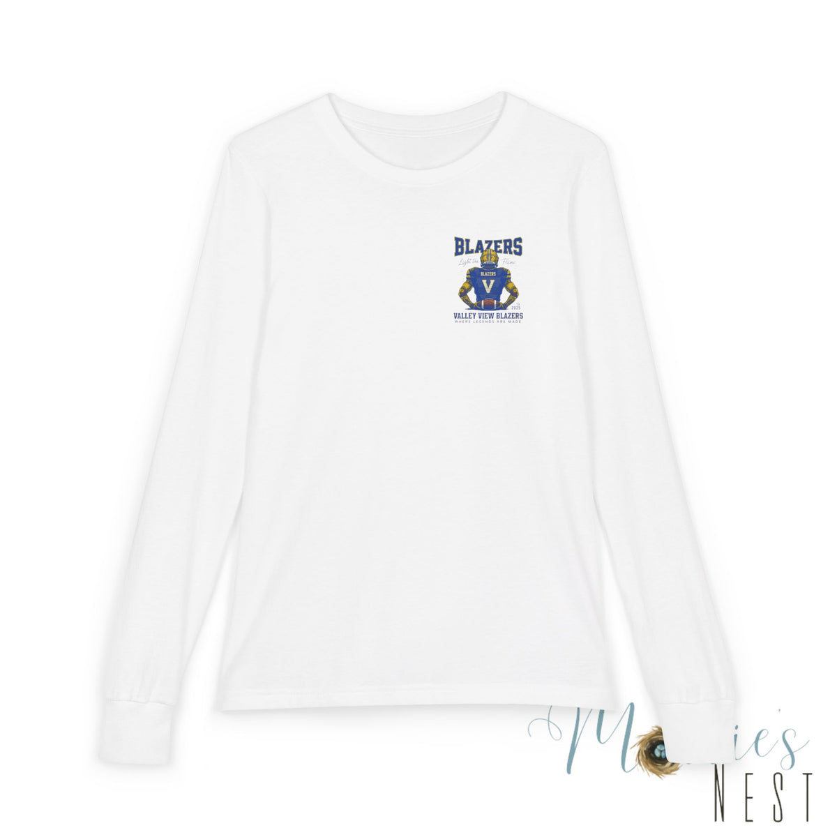 Blazers Youth Long Sleeve Tee — Valley View “V” Football Jersey Design