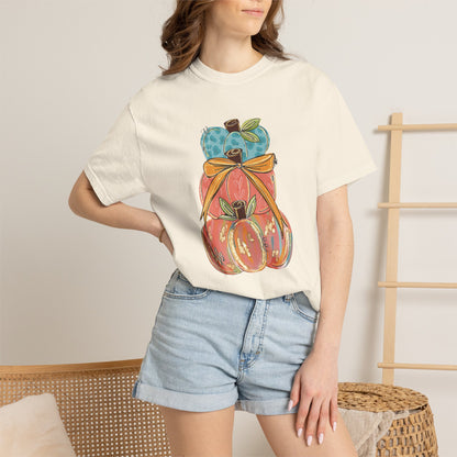 Pumpkin Stack T-Shirt — Handpainted Fall Pumpkin Stack Graphic Tee