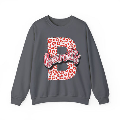 Adult. Brookland Bearcats Leopard Print "B" Crewneck Sweatshirt