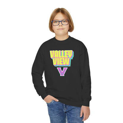 Youth Crewneck Sweatshirt – Valley View V Neon. Graphic
