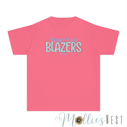 Valley View Blazers Youth Tee. Leopard Letters. Est.1925