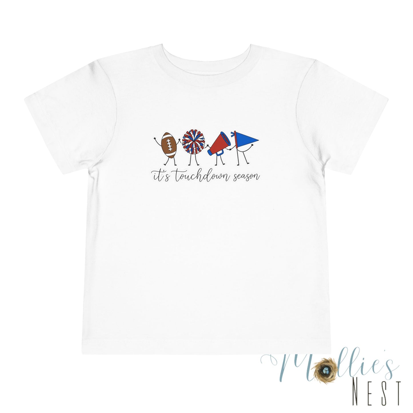 Toddler Football Tee "It's Touchdown Season" – Red/Blue Game Day Shirt
