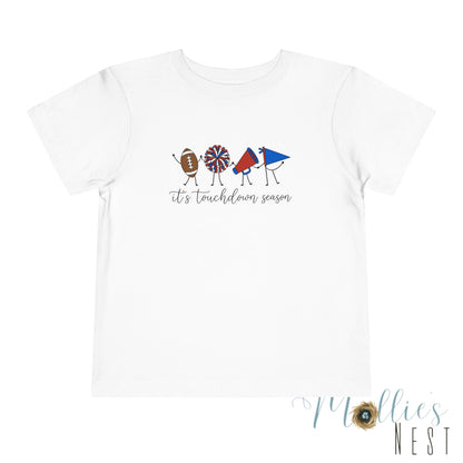 Toddler Football Tee "It's Touchdown Season" – Red/Blue Game Day Shirt