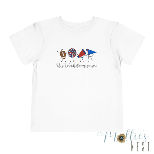 Toddler Football Tee "It's Touchdown Season" – Red/Blue Game Day Shirt