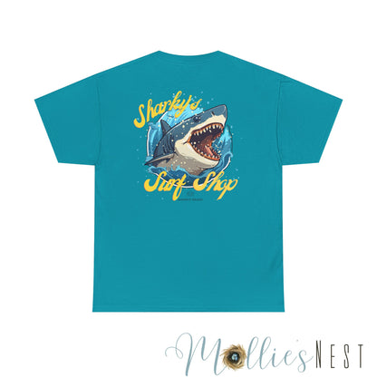 Shark Surf Style Tee, Unisex Cotton T-Shirt for Beach Lovers, Shark Graphic Tee, Surfing Summer Apparel, Ocean Vibe Apparel. Mannly Brand