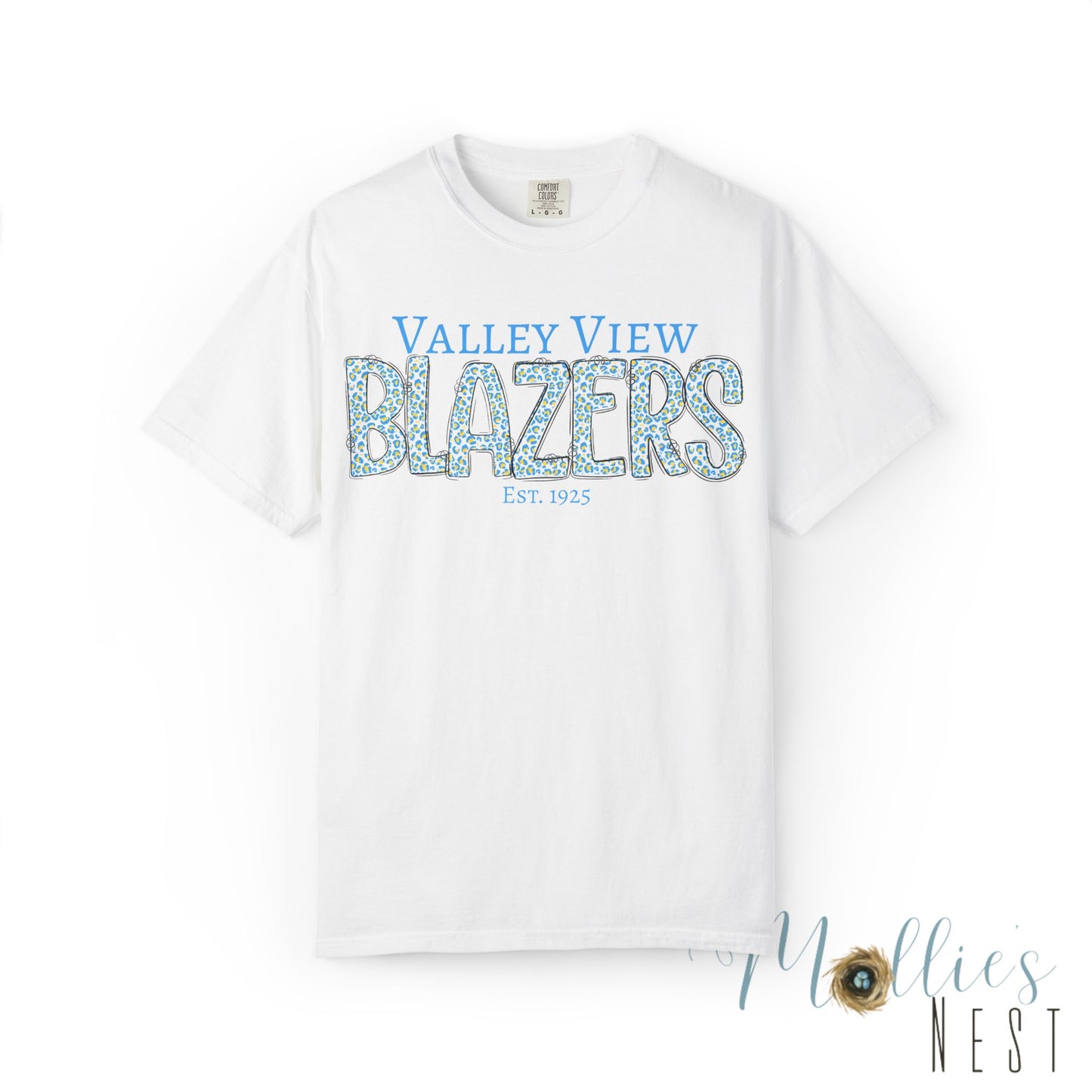 Blazers Blue Leopard Letters — 'Valley View Blazers' Comfort Colors T-Shirt