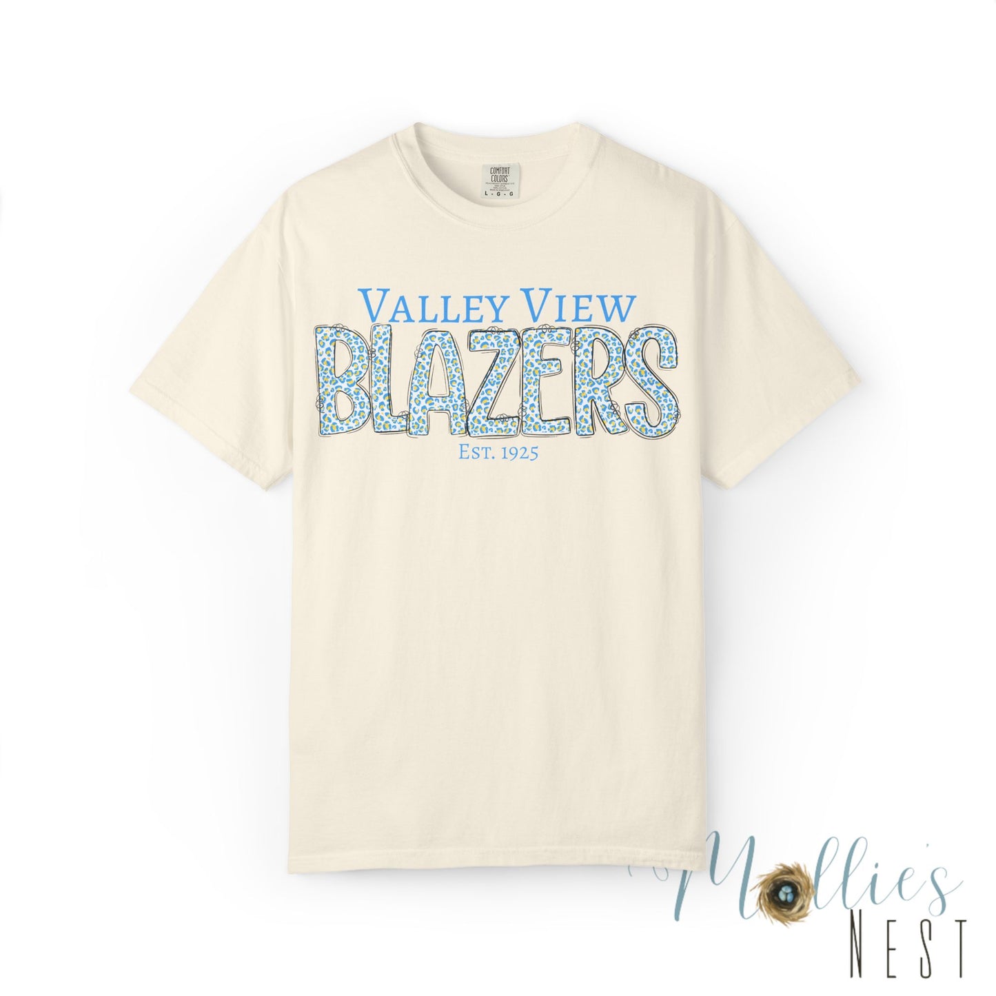 Blazers Blue Leopard Letters — 'Valley View Blazers' Comfort Colors T-Shirt