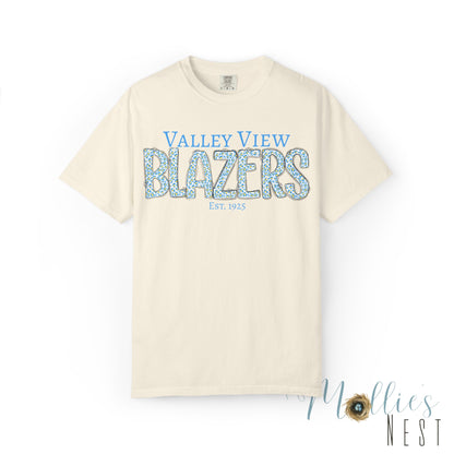Blazers Blue Leopard Letters — 'Valley View Blazers' Comfort Colors T-Shirt