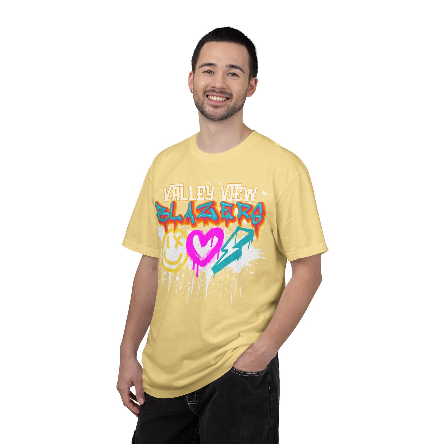 Valley View Blazers Graffiti Tee — Neon Heart, Smile & Lightning Shirt