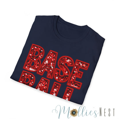 Baseball FAUX Glitter Unisex Softstyle T-Shirt - Perfect for Fans and Players