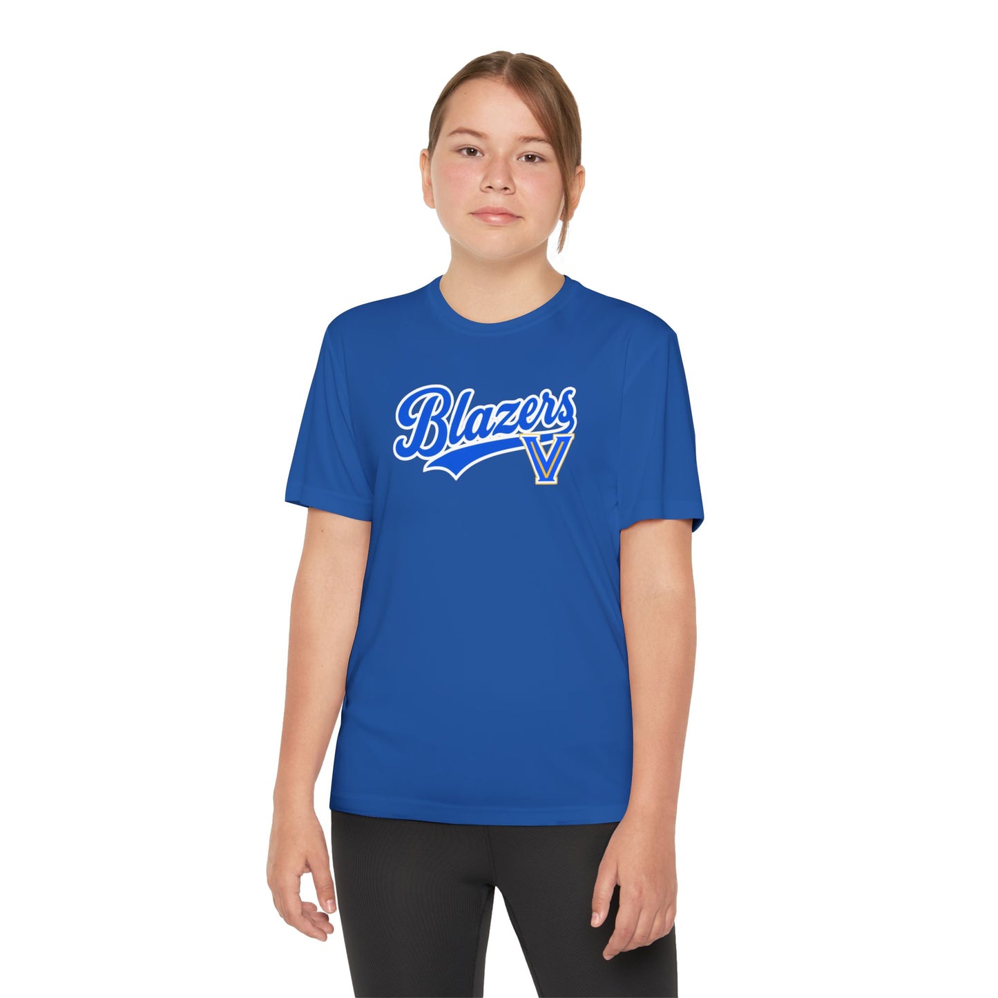 Blazers Youth Drifit — Blue Script Logo Team Shirt