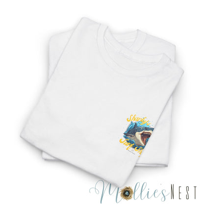 Shark Surf Style Tee, Unisex Cotton T-Shirt for Beach Lovers, Shark Graphic Tee, Surfing Summer Apparel, Ocean Vibe Apparel. Mannly Brand