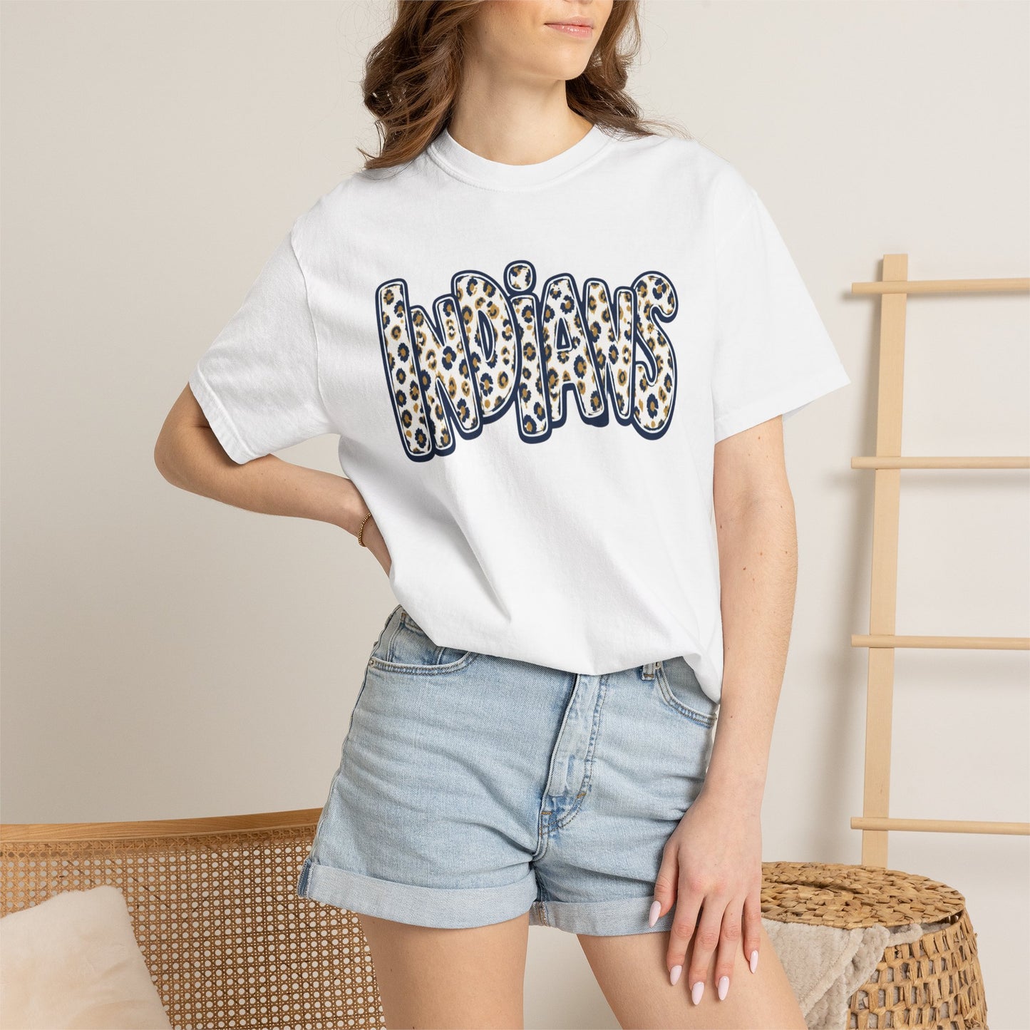 Indians Marked Tree Leopard Stacked Graphic T-Shirt - Adult