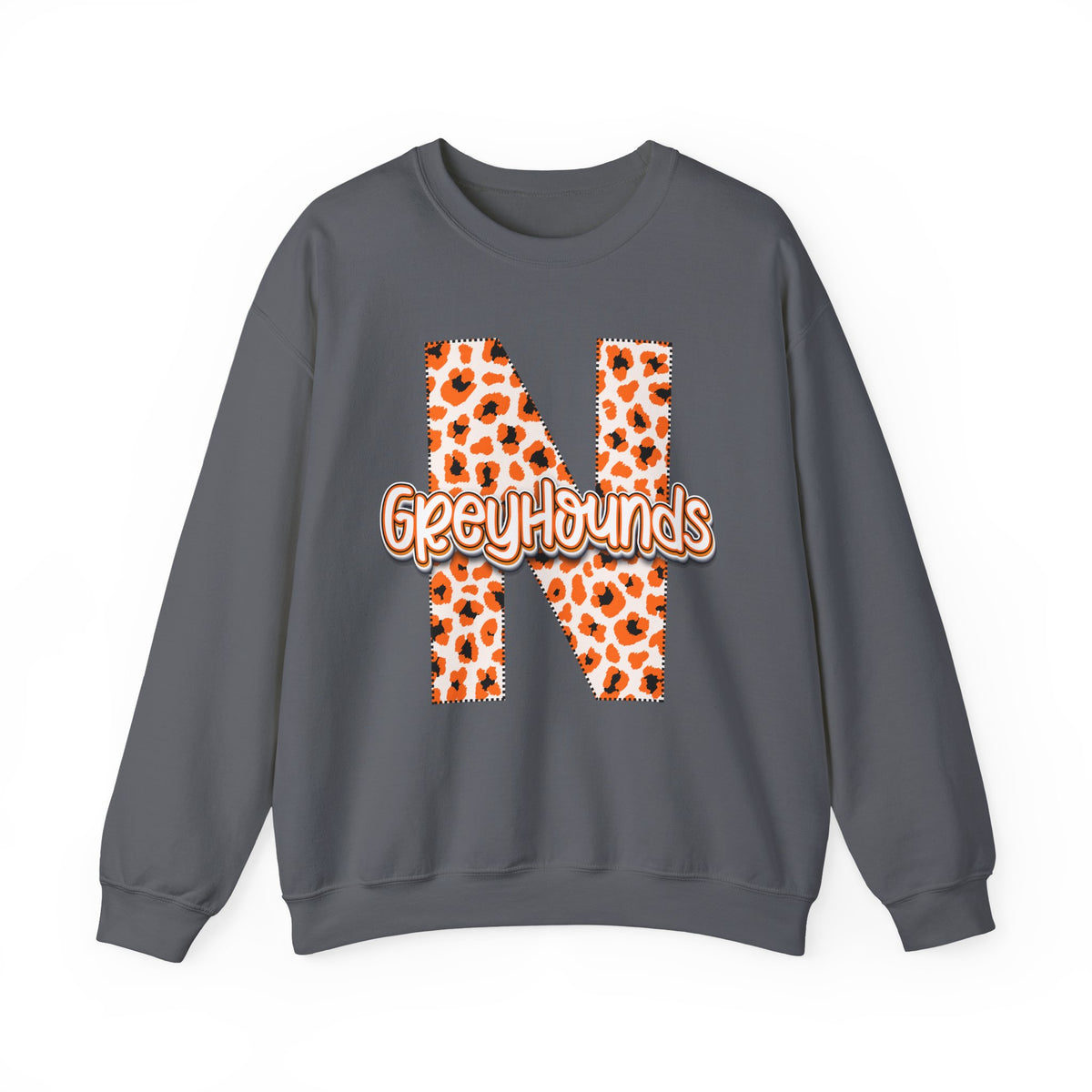 ADULT. Newport Greyhounds Leopard Print Letter N Crewneck Sweatshirt