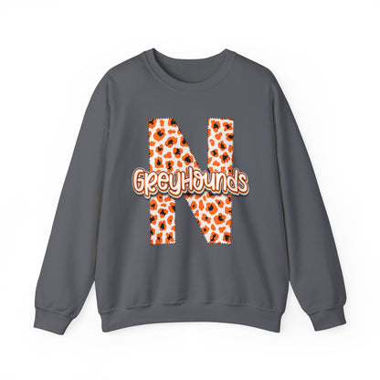 ADULT. Newport Greyhounds Leopard Print Letter N Crewneck Sweatshirt