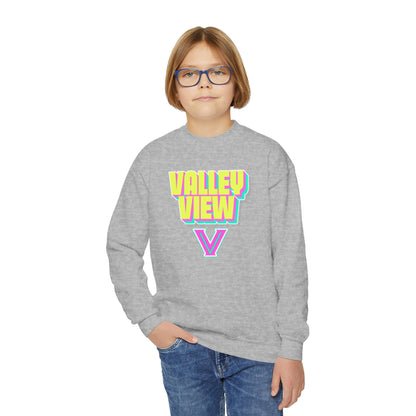Youth Crewneck Sweatshirt – Valley View V Neon. Graphic