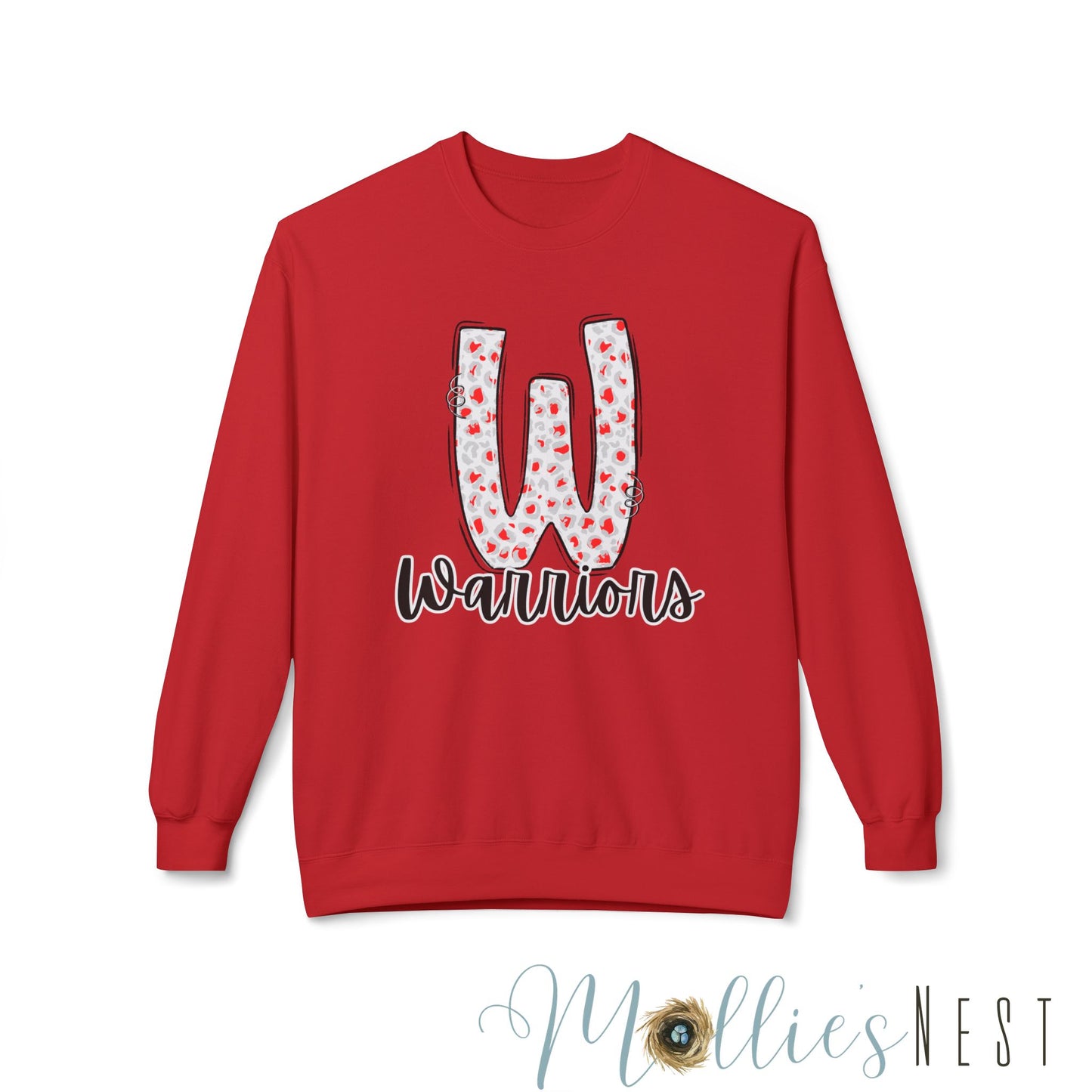 Warriors Fleece Sweatshirt - ADULT. Red/White Leopard