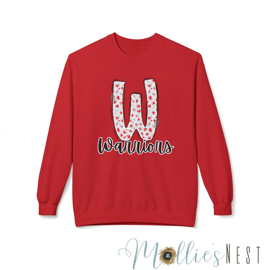 Warriors Fleece Sweatshirt - ADULT. Red/White Leopard