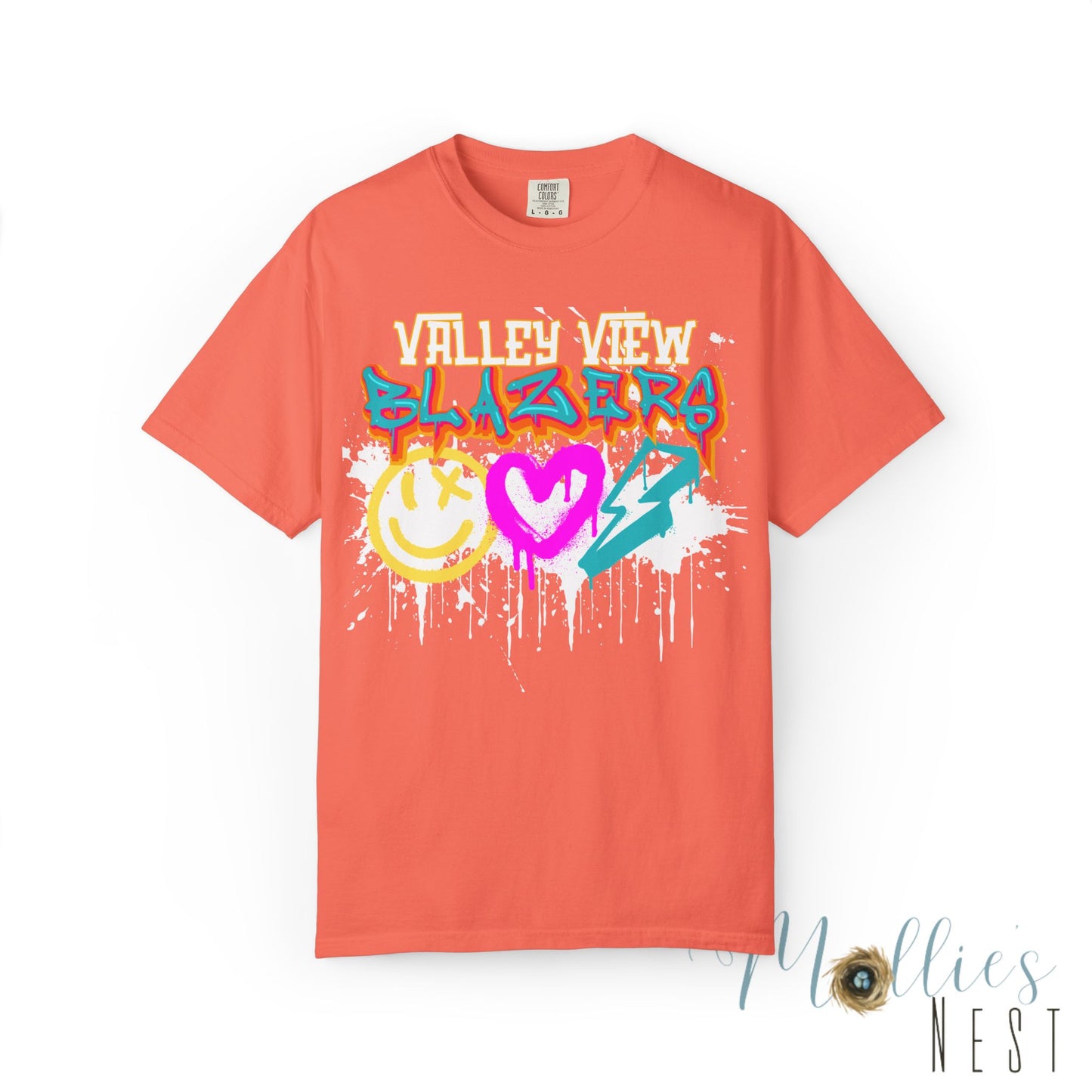 Valley View Blazers Graffiti Tee — Neon Heart, Smile & Lightning Shirt