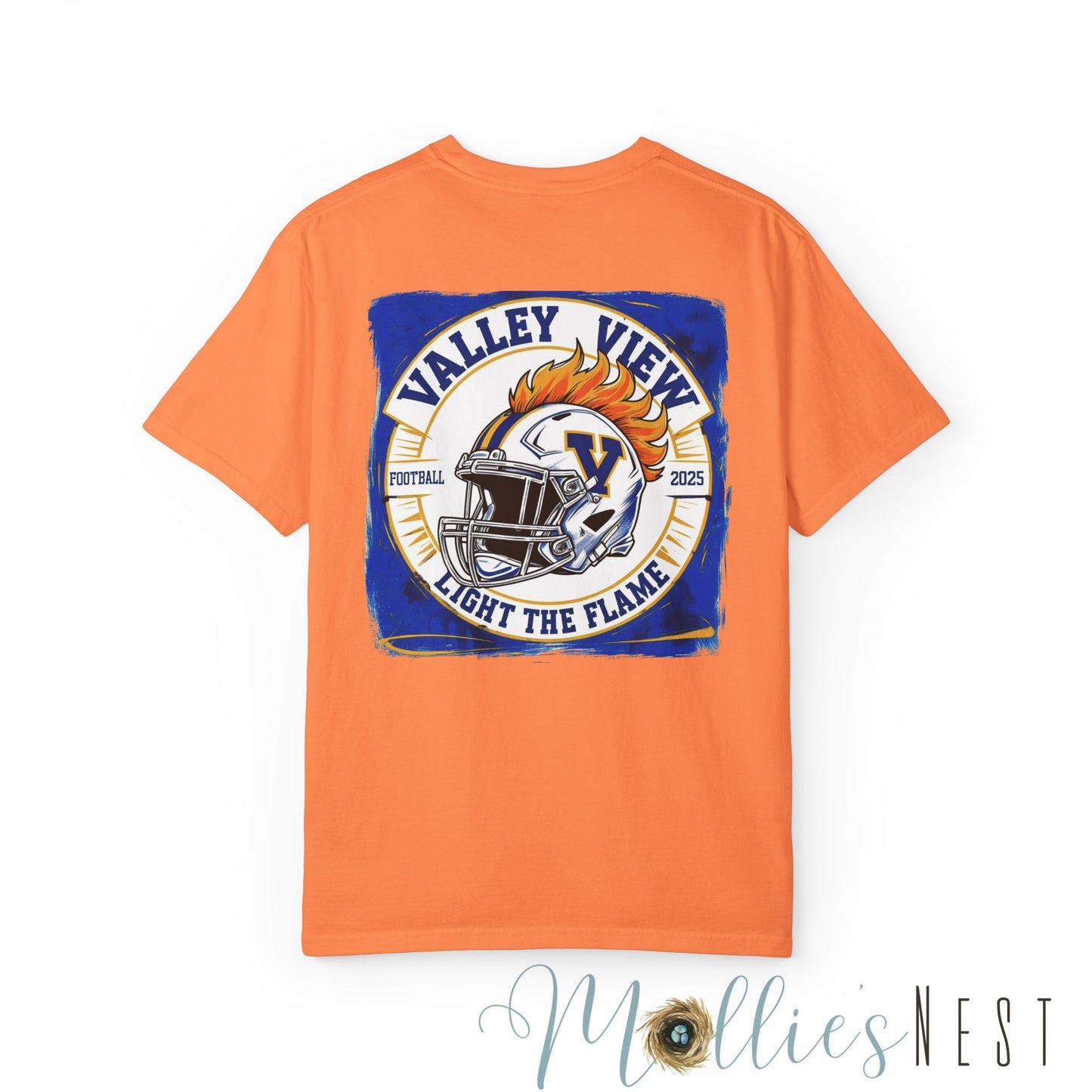 Valley View Light the Flame Football Helmet T-Shirt | Unisex Garment-Dyed Tee for Football Fans, Game Day Shirt, Sports Apparel, Casual Wear
