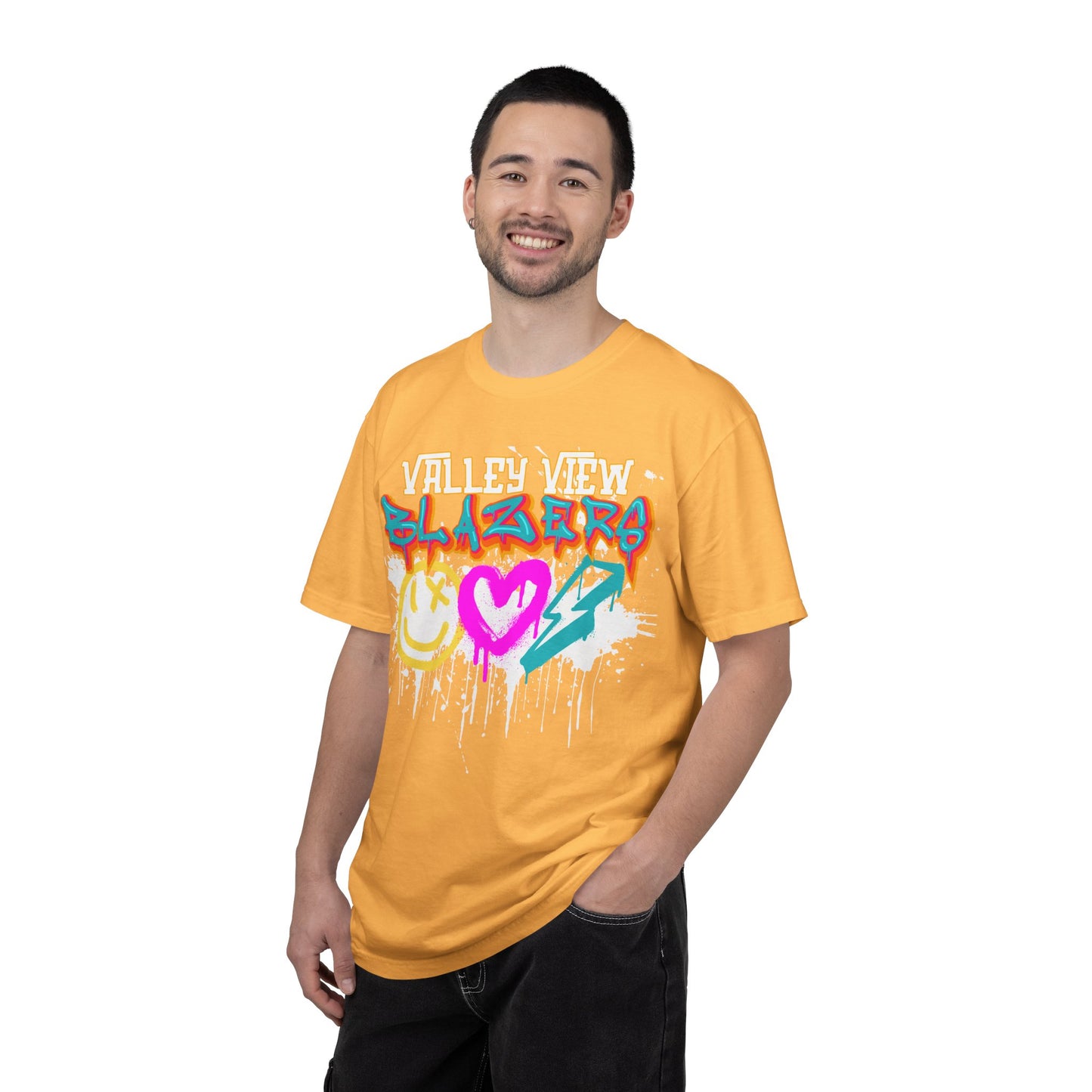 Valley View Blazers Graffiti Tee — Neon Heart, Smile & Lightning Shirt