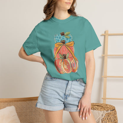 Pumpkin Stack T-Shirt — Handpainted Fall Pumpkin Stack Graphic Tee