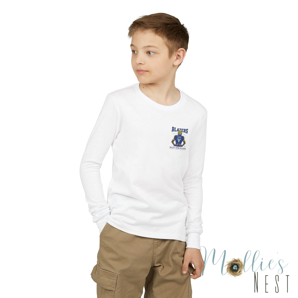Blazers Youth Long Sleeve Tee — Valley View “V” Football Jersey Design
