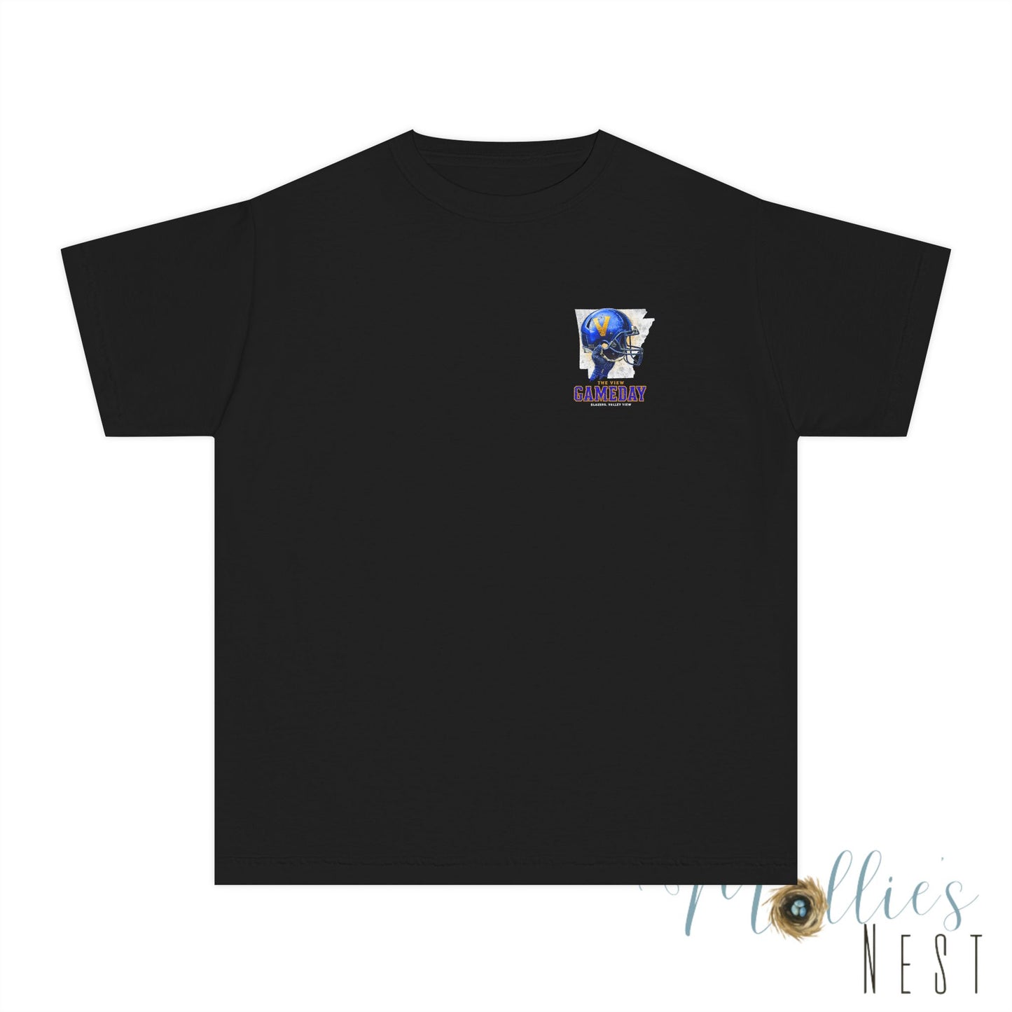 YOUTH. The View Gameday Football T-Shirt — Blue Helmet Vintage Style. MANNLY BRAND