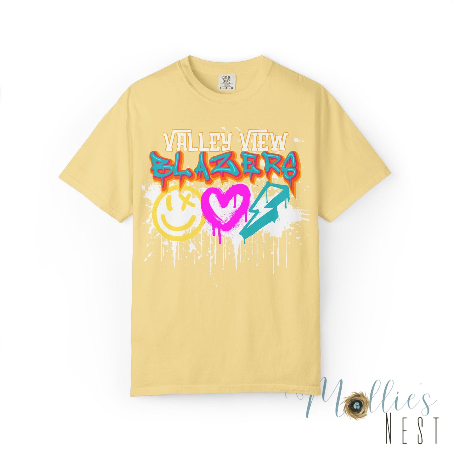 Valley View Blazers Graffiti Tee — Neon Heart, Smile & Lightning Shirt
