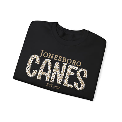 ADULT. Jonesboro Canes Leopard Print Crewneck Sweatshirt