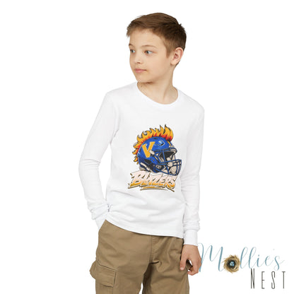 Youth Long Sleeve Tee — Blazers Flaming Football Helmet Graphic