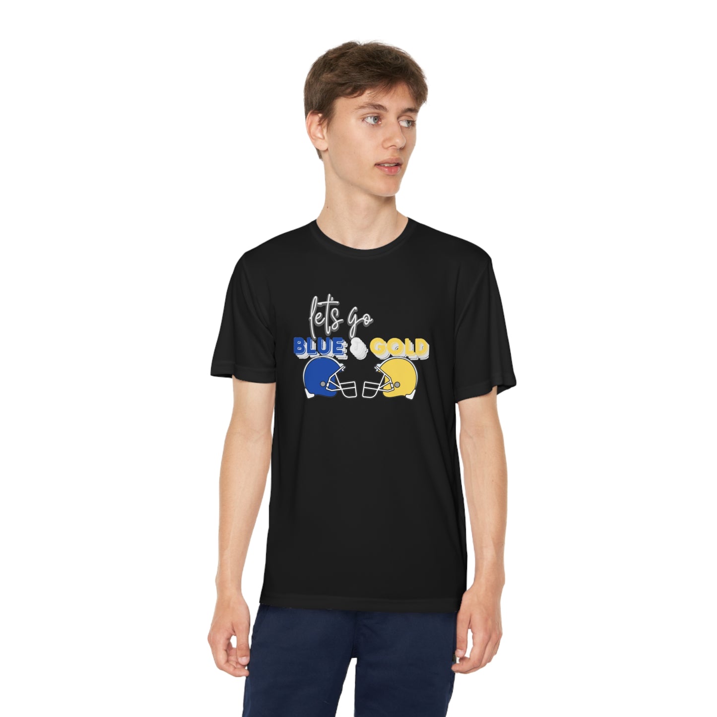 Youth Blue & Gold Football. DRIFIT Competitor Tee