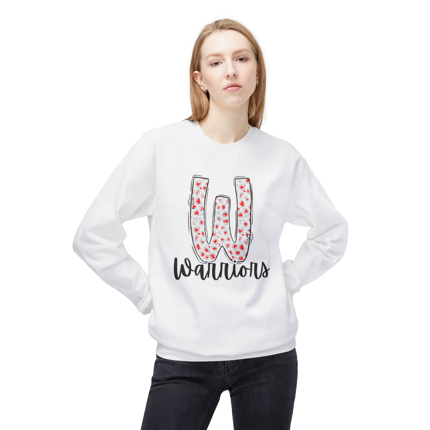 Warriors Fleece Sweatshirt - ADULT. Red/White Leopard