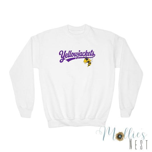 Youth Crewneck Sweatshirt - "Yellowjackets" Script Logo with Mascot (School Spirit Apparel)