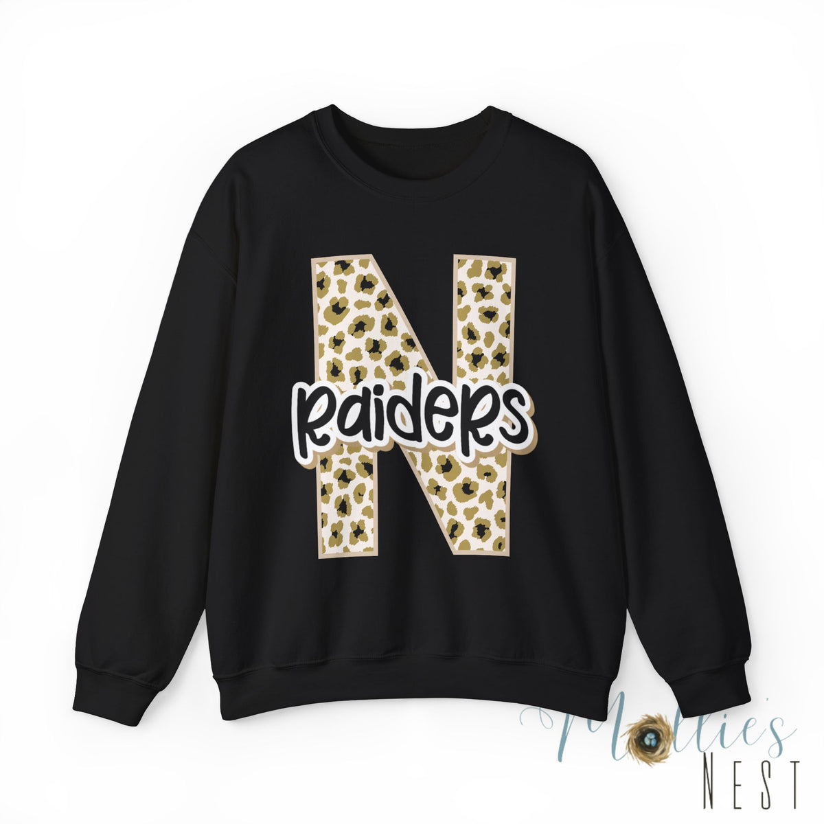 Nettleton Raiders Leopard Initial N Crewneck Sweatshirt. ADULT