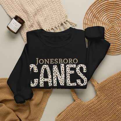 ADULT. Jonesboro Canes Leopard Print Crewneck Sweatshirt