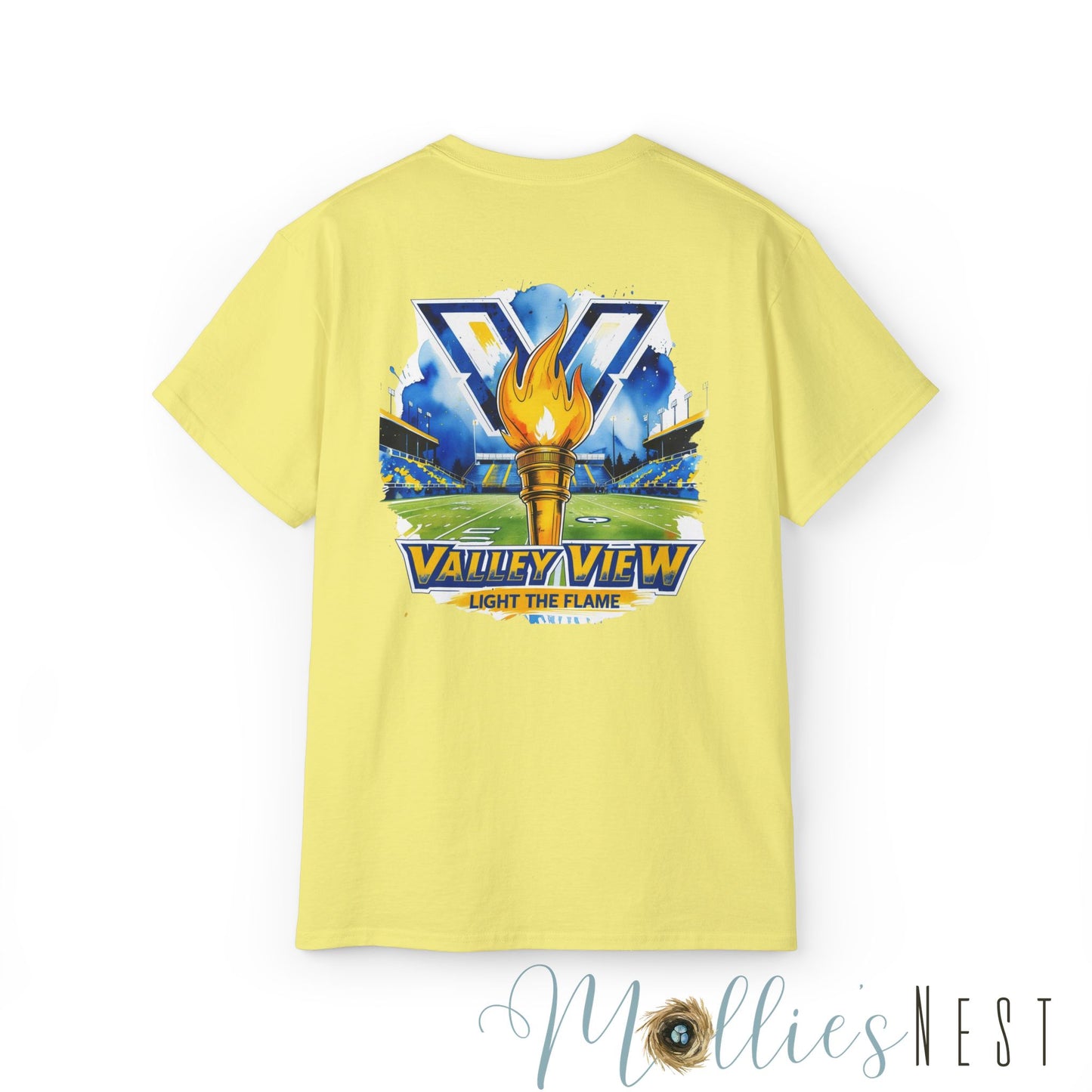 ADULT. Valley View Light the Flame Unisex Cotton Tee, Casual T-Shirt - Football - School Spirit