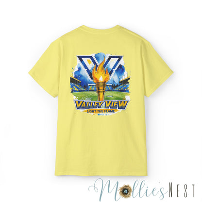 ADULT. Valley View Light the Flame Unisex Cotton Tee, Casual T-Shirt - Football - School Spirit