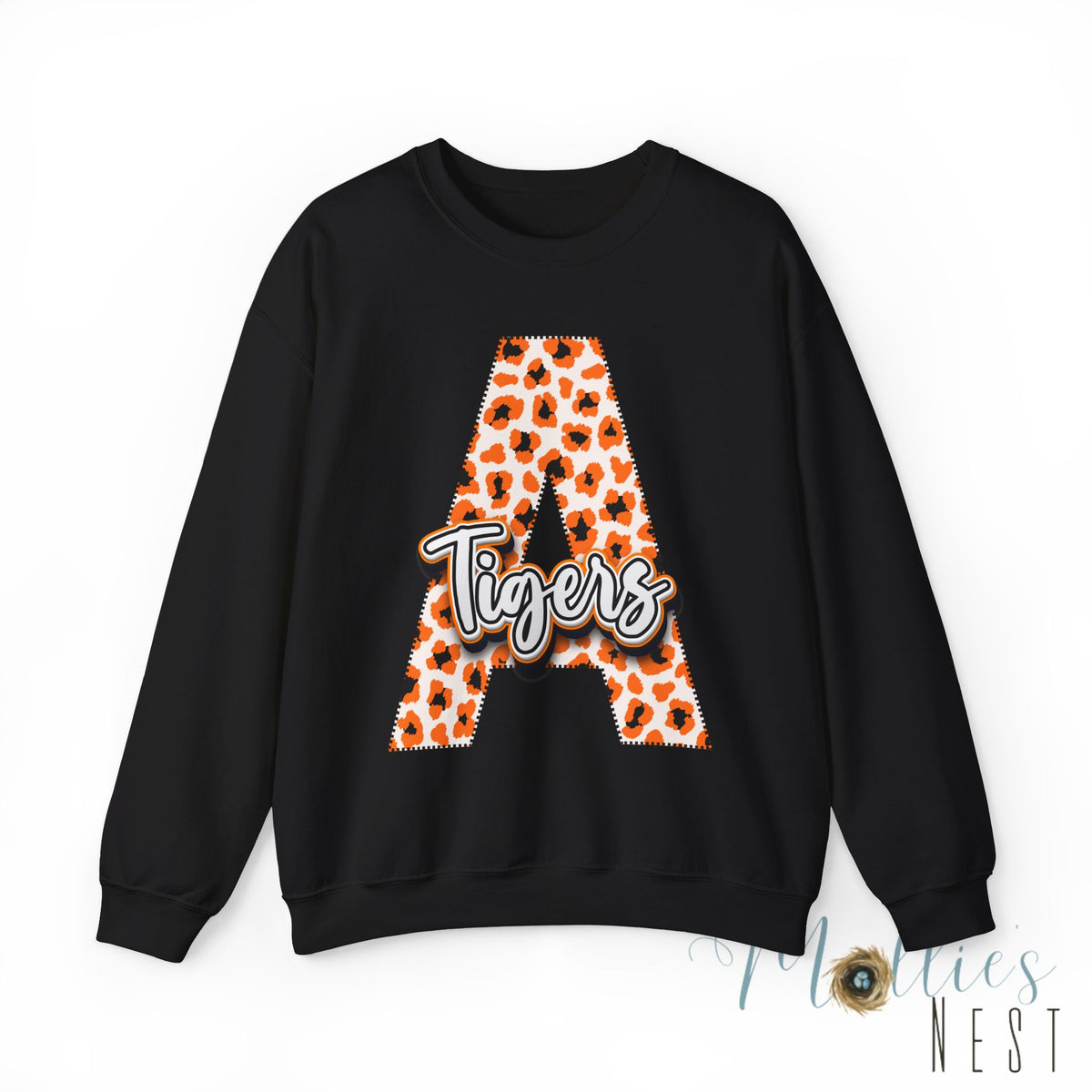ADULT. Amorel Tigers Leopard Print Initial A Sweatshirt