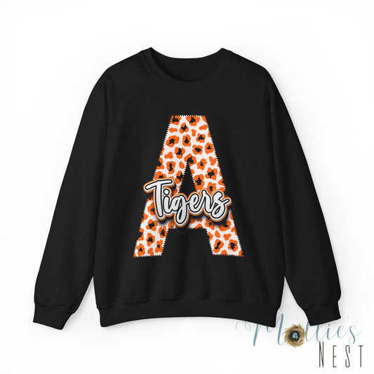 ADULT. Amorel Tigers Leopard Print Initial A Sweatshirt