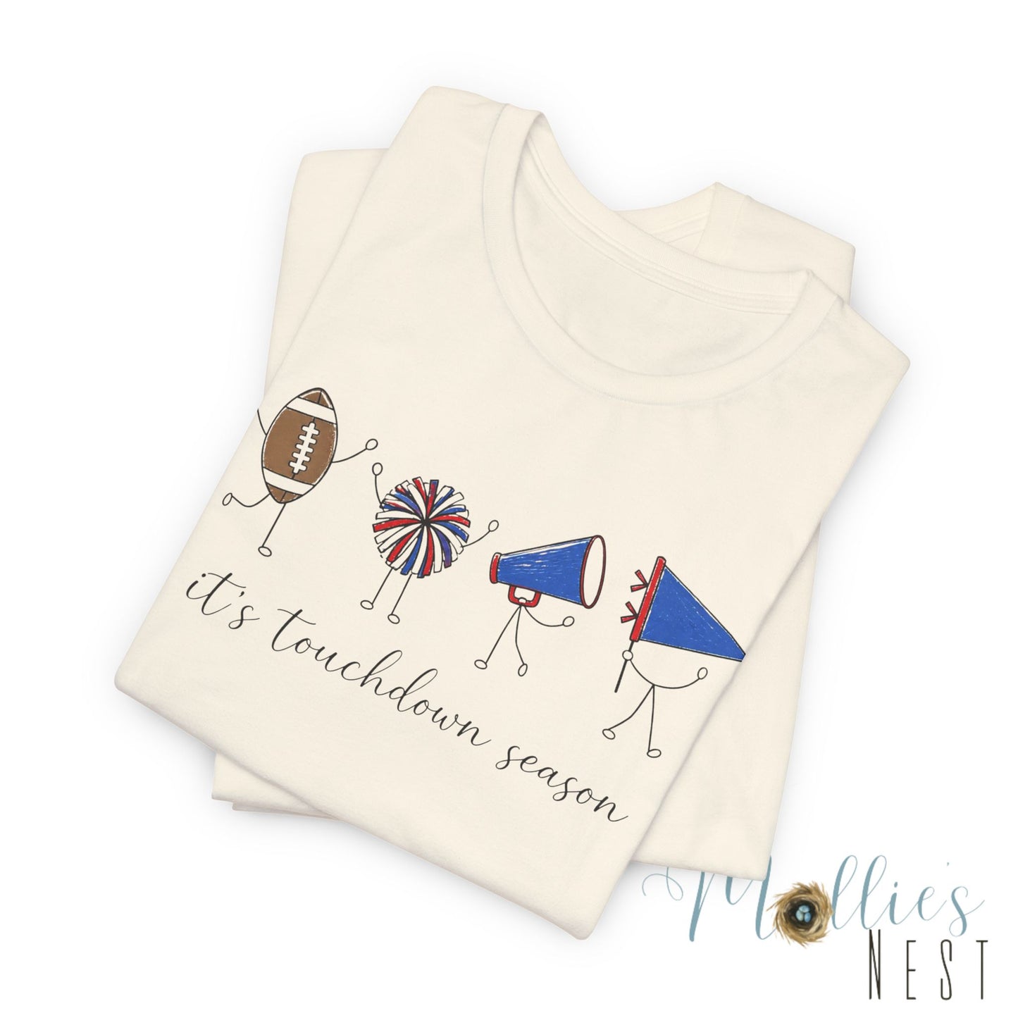 Touchdown Season Football Tee — Red & Blue Short Sleeve Bella Canvas