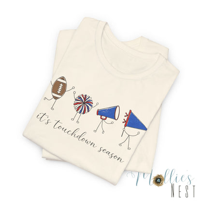 Touchdown Season Football Tee — Red & Blue Short Sleeve Bella Canvas